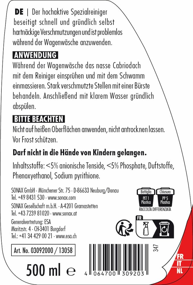 sonax-cabrioverdeckreiniger-500-ml-f-r-stoff-und-kunststoff image 2