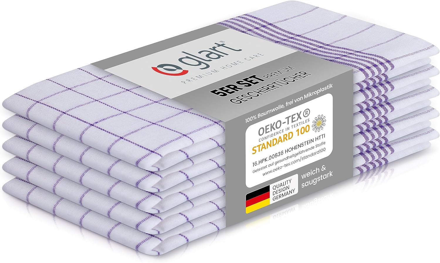 glart-geschirrt-cher-5er-set-50x70-cm-lila-karo-baumwolle image 1