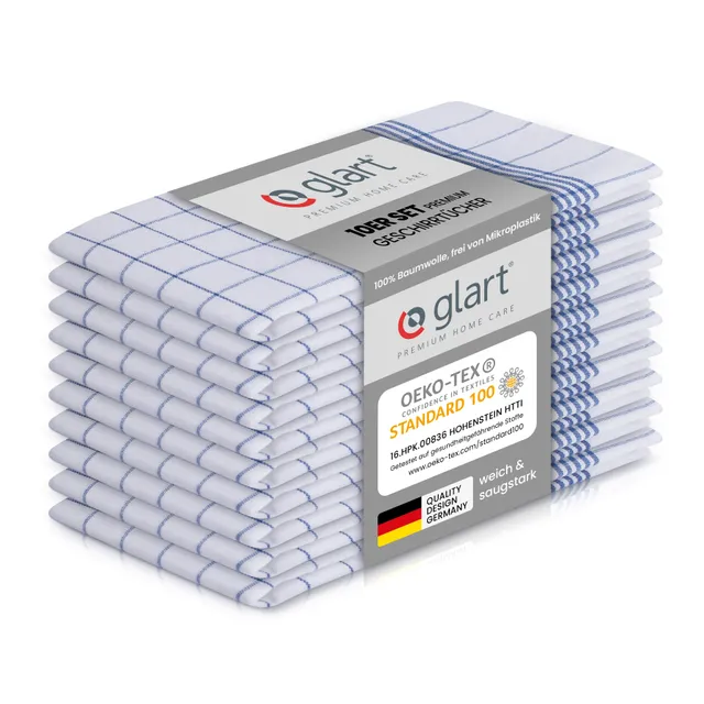 glart-geschirrt-cher-10er-set-50x70-cm-blau-karo-baumwolle image 1