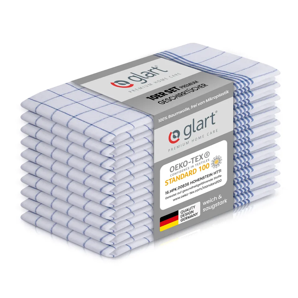 glart-geschirrt-cher-10er-set-50x70-cm-blau-karo-baumwolle image 1