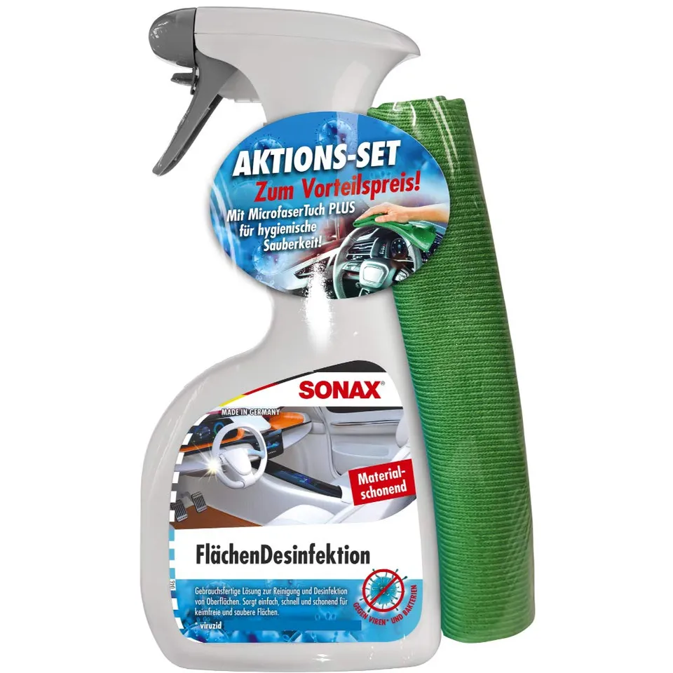 sonax-fl-chendesinfektion-500ml-mit-mikrofasertuch-gr-n image 1