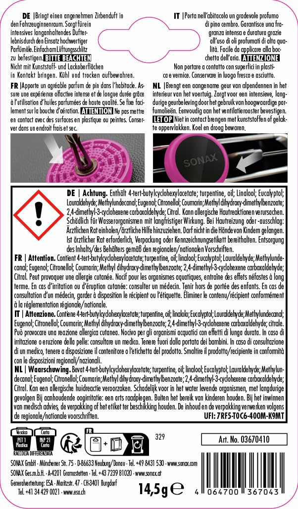 sonax-air-freshener-zirbe-autoduft-l-ftungsclip-6er-nat-rlich image 2