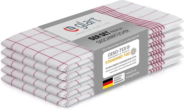 glart-geschirrt-cher-baumwolle-50x70-5er-rot-karo-oeko-tex image 1