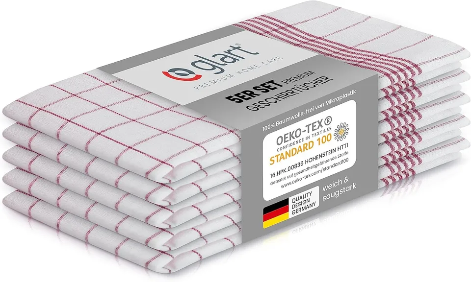 glart-geschirrt-cher-baumwolle-50x70-5er-rot-karo-oeko-tex image 1