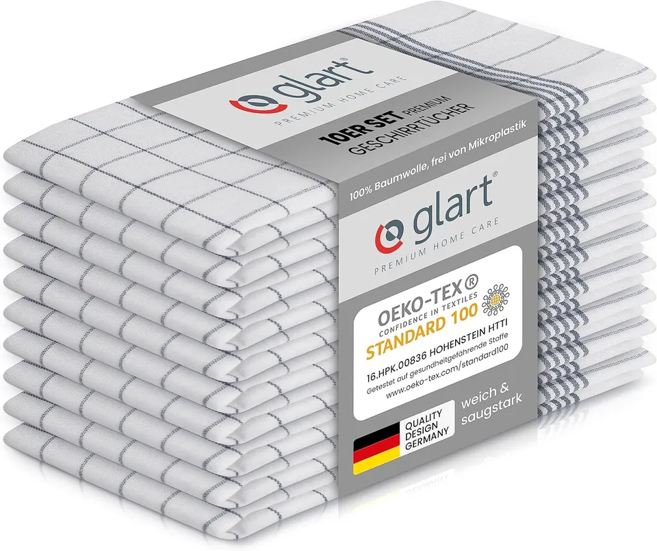 glart-geschirrt-cher-10er-set-50x70-baumwolle-grau-karo image 1