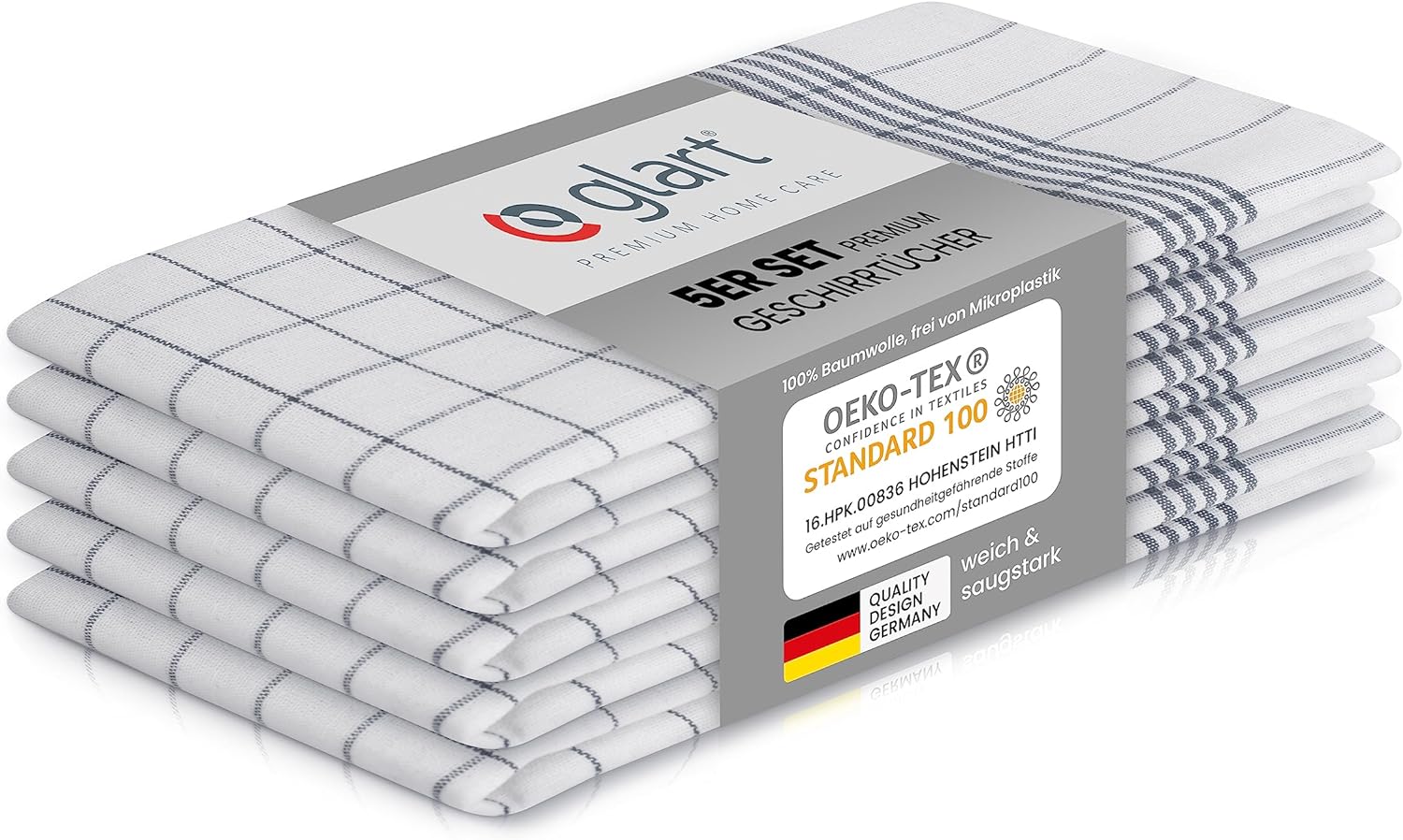 glart-geschirrt-cher-5er-set-50x70-cm-baumwolle-grau-karo image 1